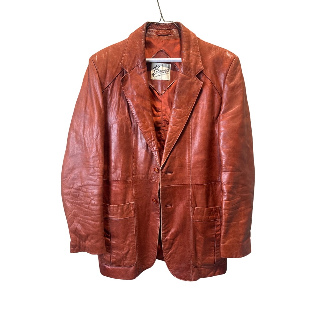 Bermans The Leather Experts Womens Orange Leather Blazer Jacket Size Medium